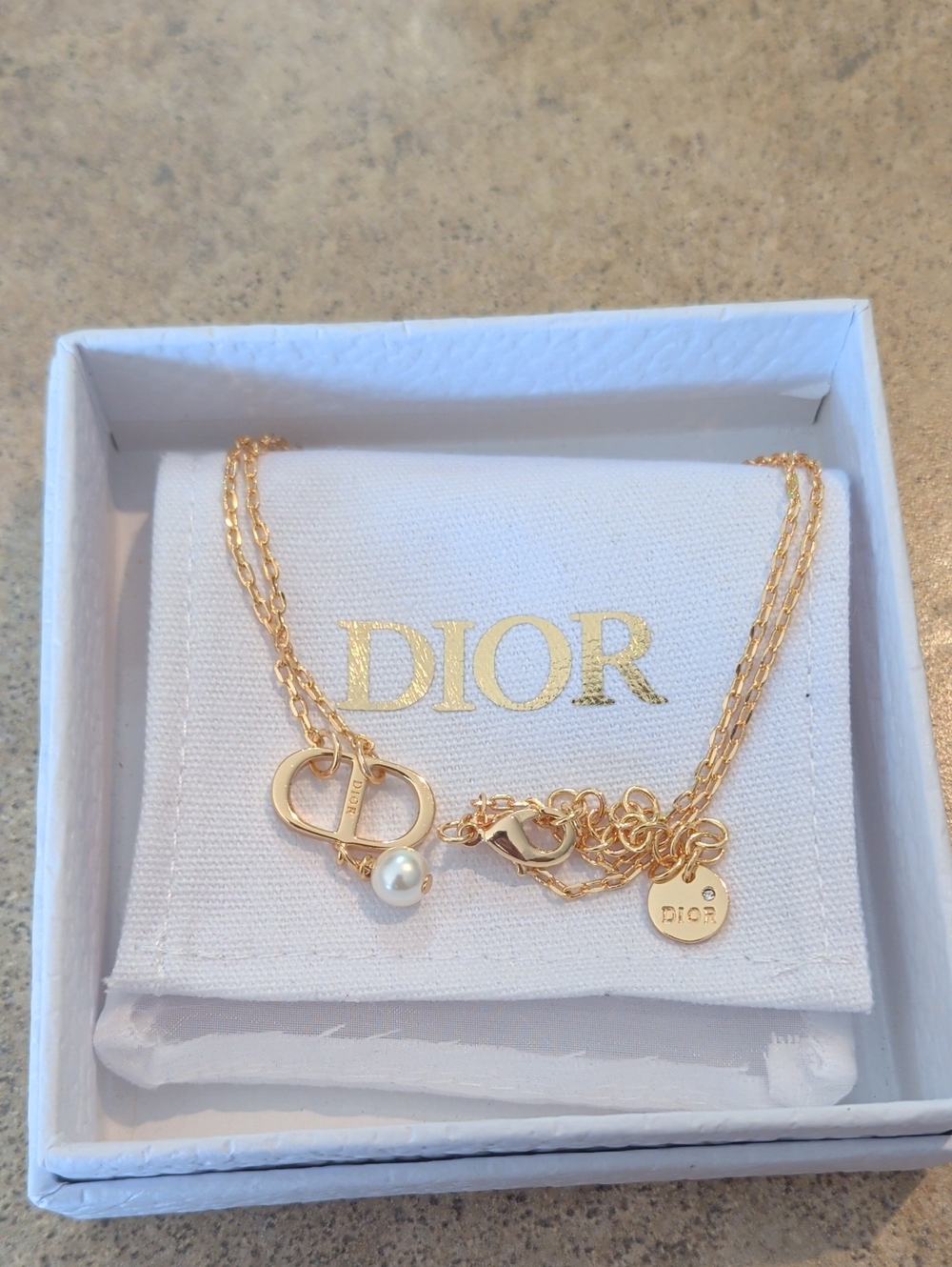 Dior Gold-Tone Pearl Charm Necklace